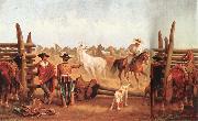 James Walker Vaqueros roping horses in a corral oil painting reproduction